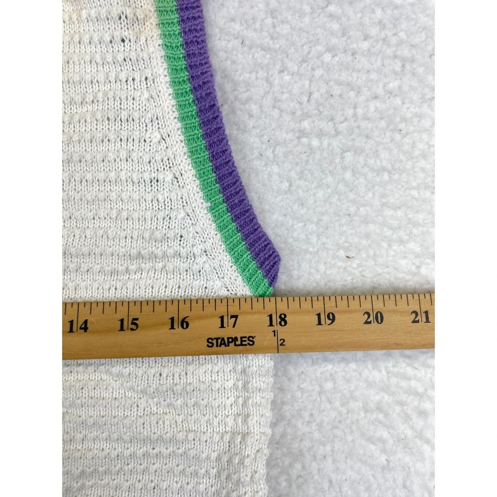 Leon Levin Hand Loomed Knit Sweater Vest Women's S White‎ Pink Blue  Ramie VTG - Picture 2 of 11